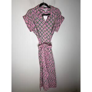 NWT Crown & Ivy Pink and Green Bamboo Maxi Dress Sz M